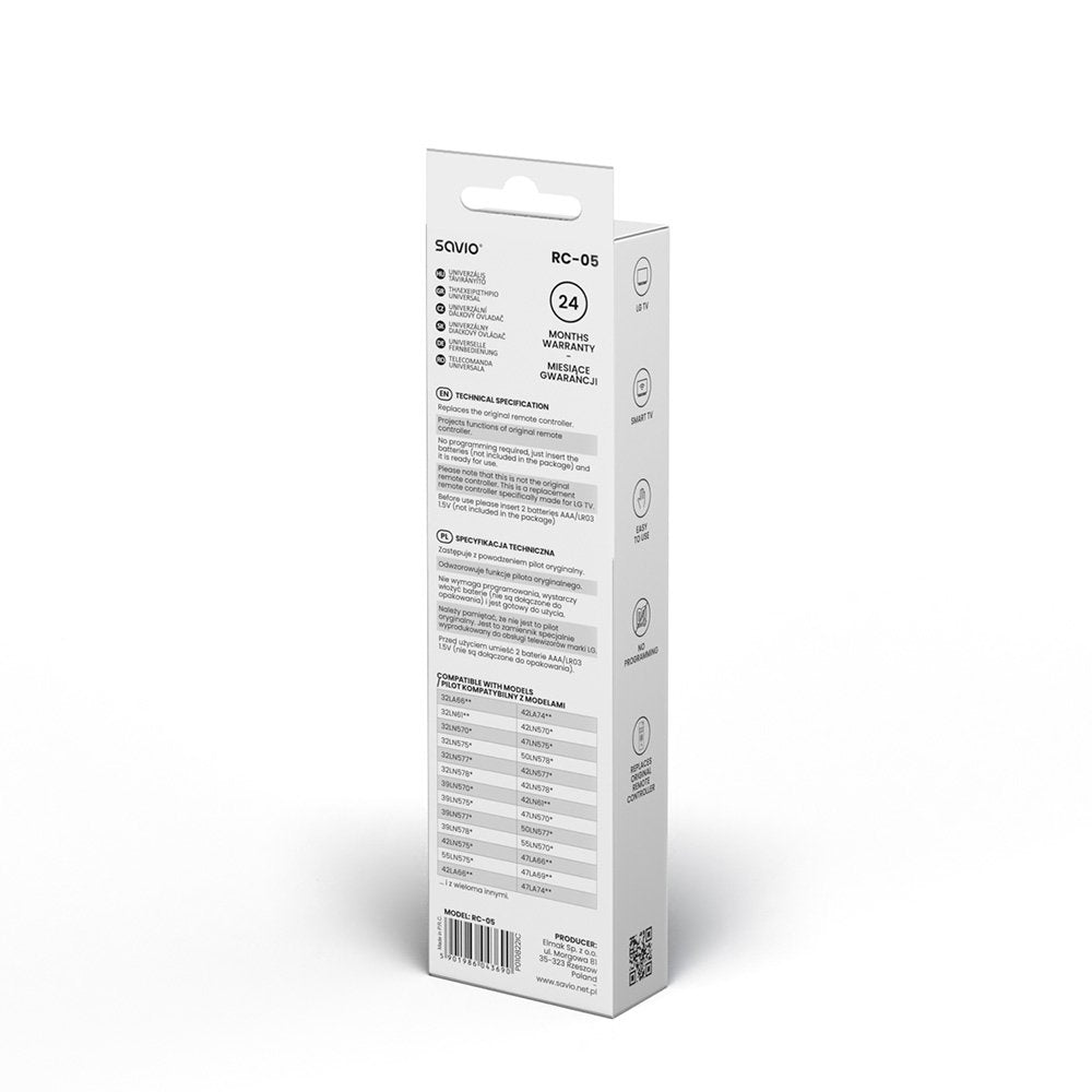 Savio Rc-05 Universal Remote Control / Replacement For Lg Tvs