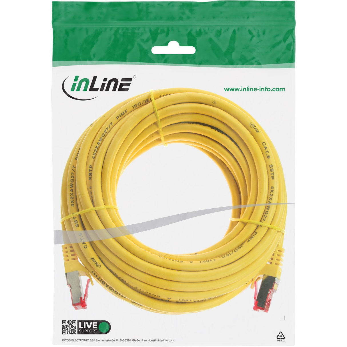 Cable De Red Inline S/Ftp Pimf Cat.6 250mhz Pvc Amarillo Cobre 15m