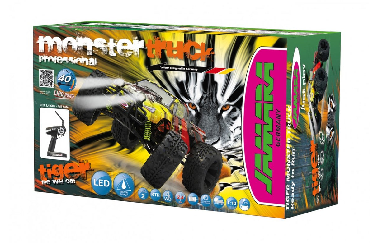 Jamara Tiger Monster Truck Motor Eléctrico 1:10, Radiocontrol Monster Truck, Motor Eléctrico, 1:10, Listo Para Usar, Multi, Aluminio, Acero