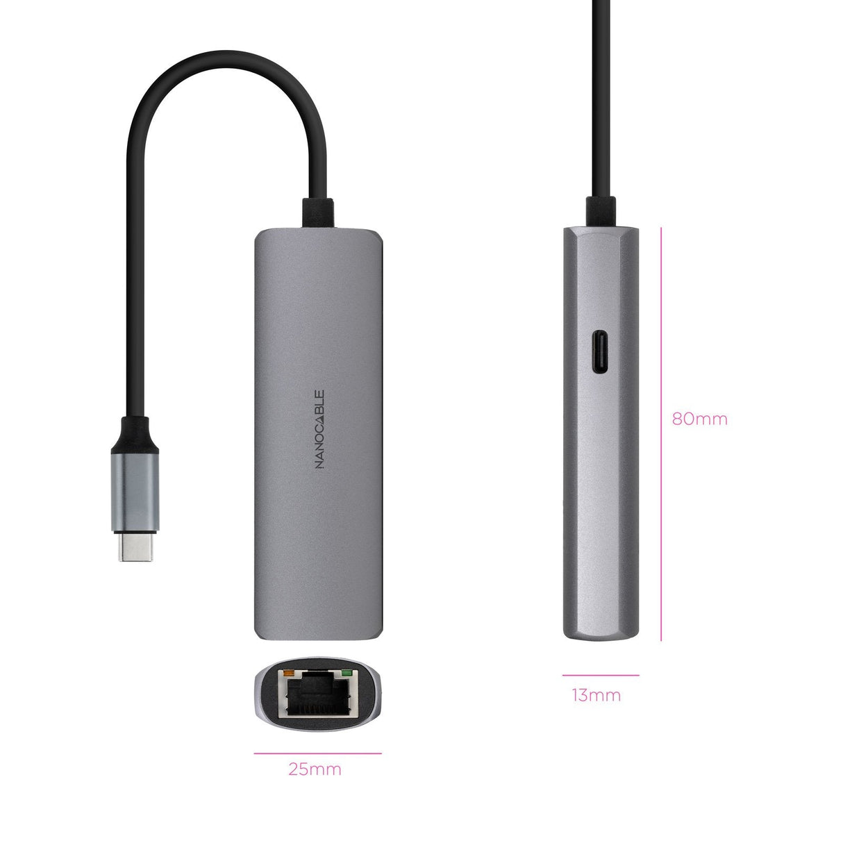 Hub Usb Tipo-C 3.1 Nanocable 10.16.4603 1xusb Tipo-C Pd 1xrj45 Gris