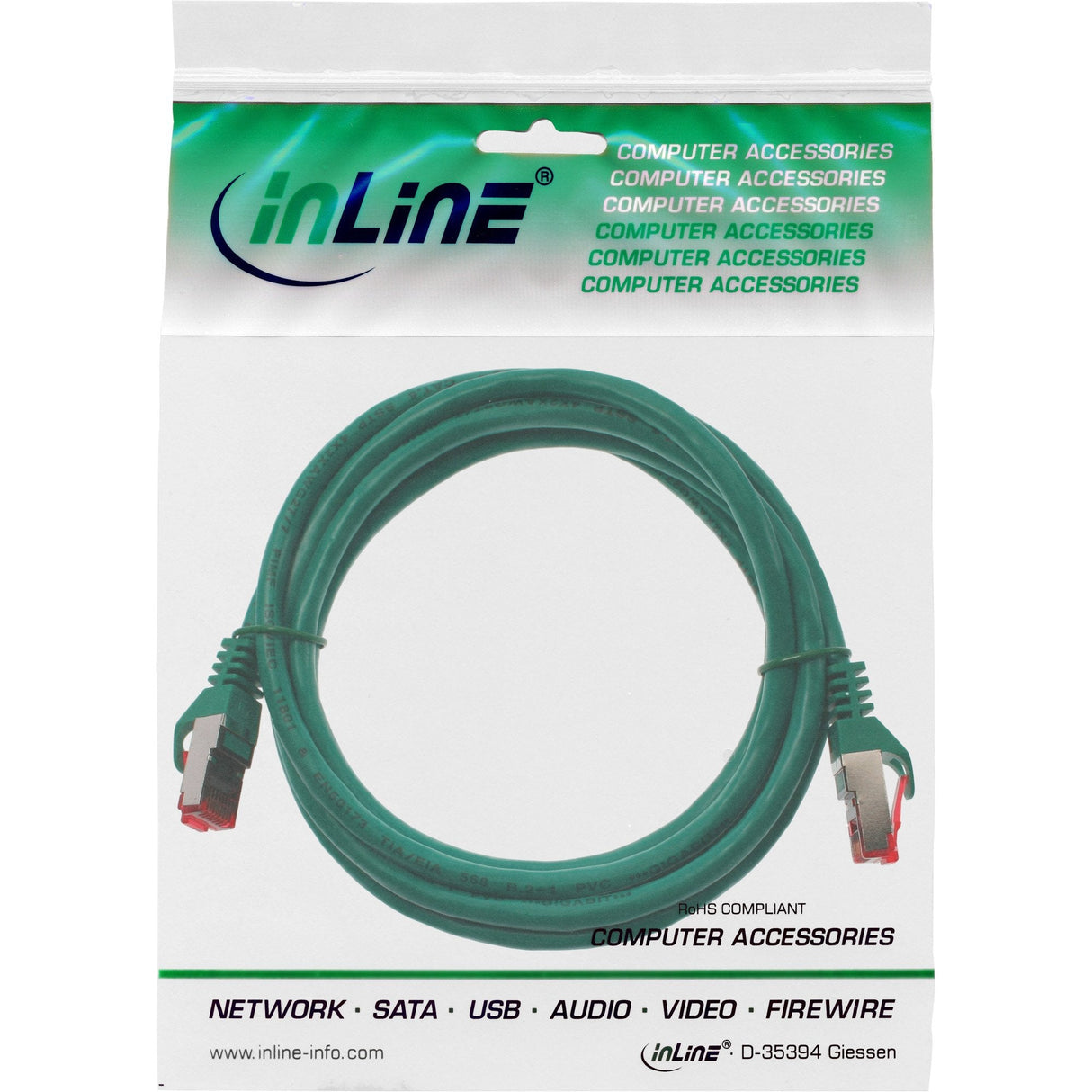 Cable De Red Inline S/Ftp Pimf Cat.6 250mhz Pvc Cobre Verde 0.5m