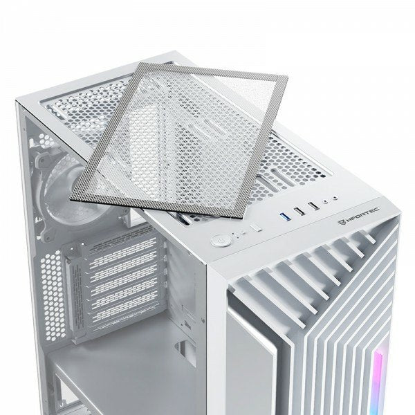 Nfortec Caja Gaming Cristal Templado Nervia White. Usb 3.0 A-Rgb. Blanco