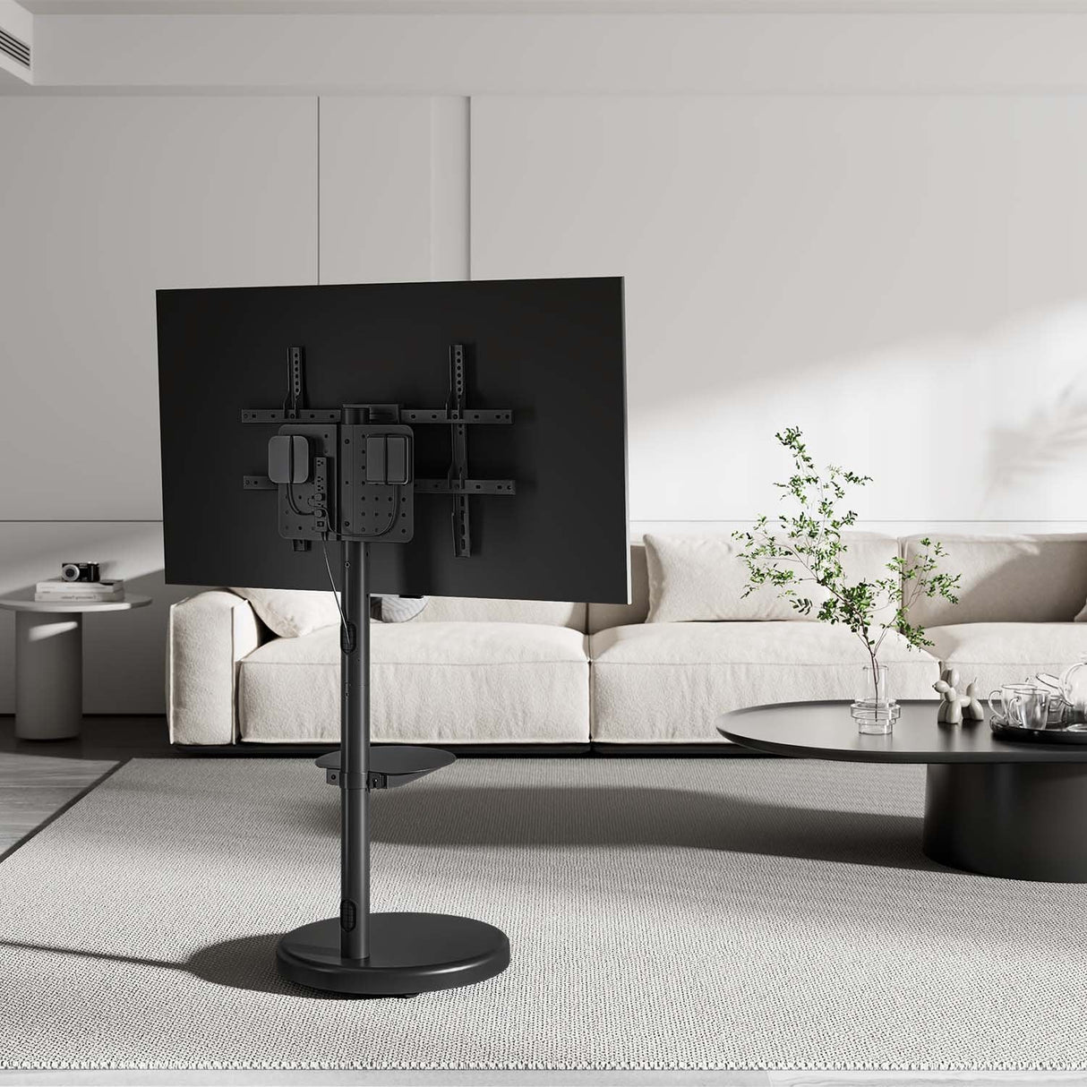 Aisens Soporte De Suelo Con Rueda, Bandeja Para Dvd Para Monitor/Tv 50kg De 37-86, Negro