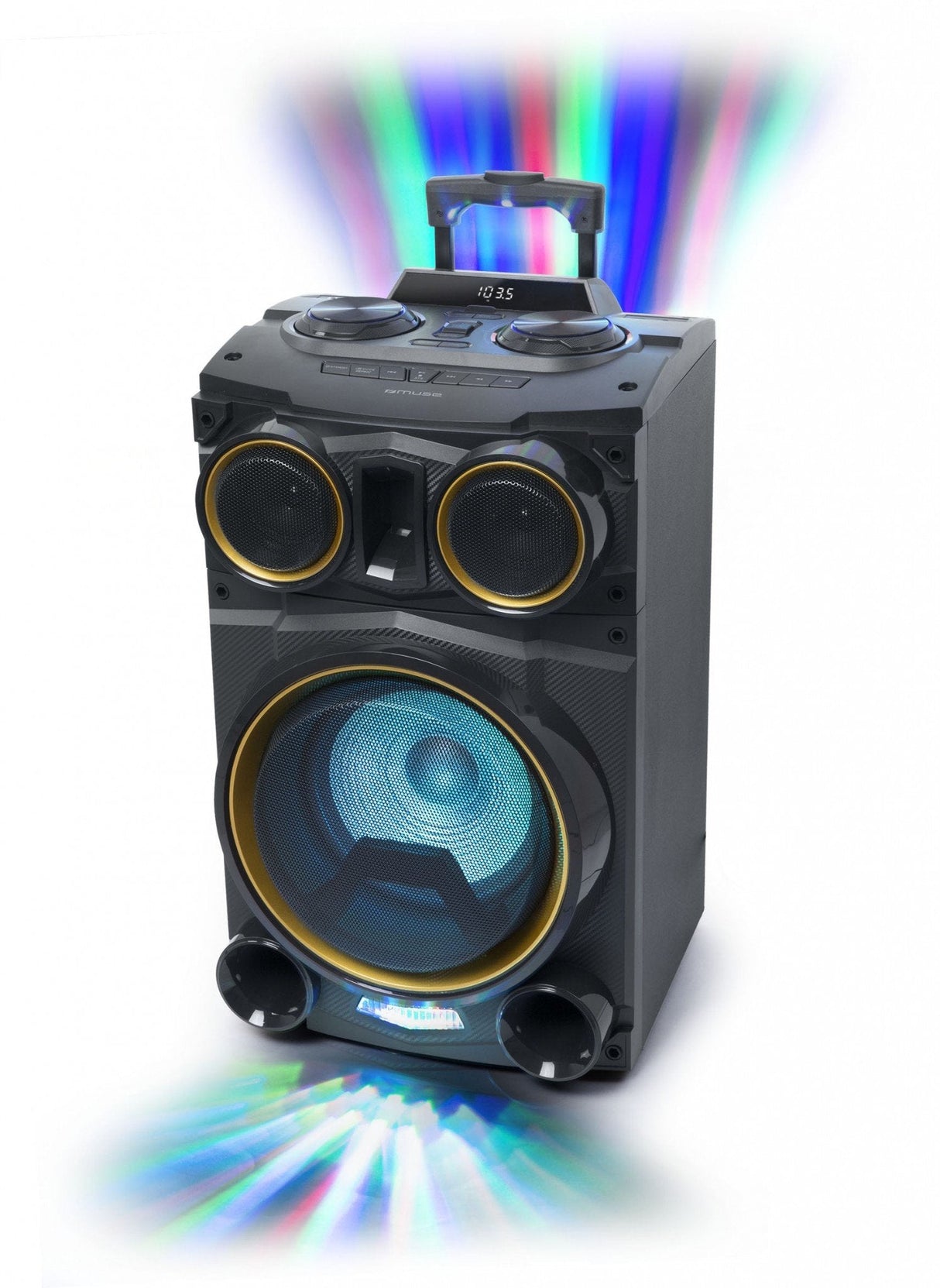 Muse M-1938 Dj Negro/Altavoz Para Fiestas/500w/Bluetooth/Luces Que Cambian De Color/Radio Fm
