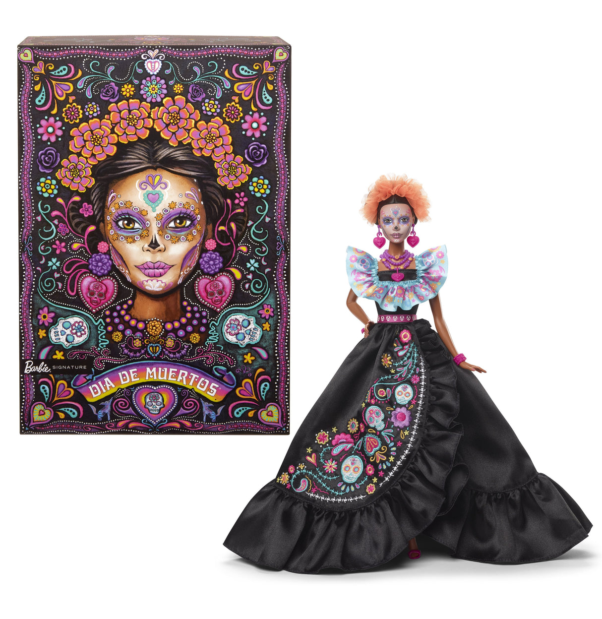 Muñeca Mattel Barbie Signature Día De Muertos 2024 Coleccionable Con Vestido Negro Con Volantes Hrm72