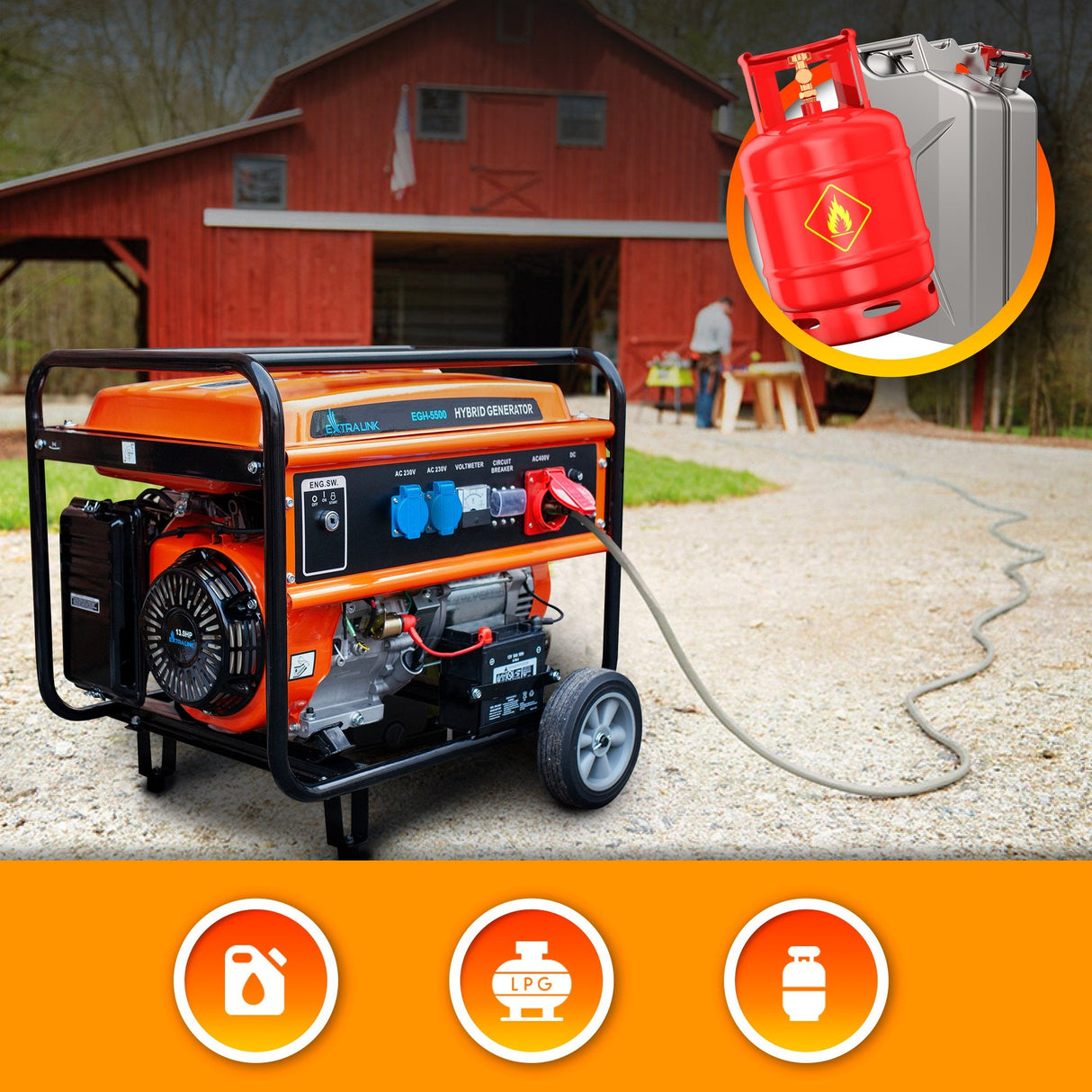 Extralink Ex.30370 Motor-Generador 5000 W 25 L Gasolina Negro, Naranja