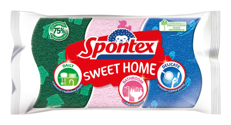 EAN 3384125000174 - Spontex 3384125000174 esponja Azul, Verde, Rosa 3 pieza(s) imagen 1