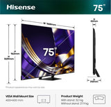 190,5 Cm (75") 3840 X 2160 Pixel Hisense Germany Gmbh 20019322 16:9 4k Ultra Hd Dled 8 Ms Smarttv Hdmi Vesa 400 X 400 Mm Lan Wifi Speaker Vidaa