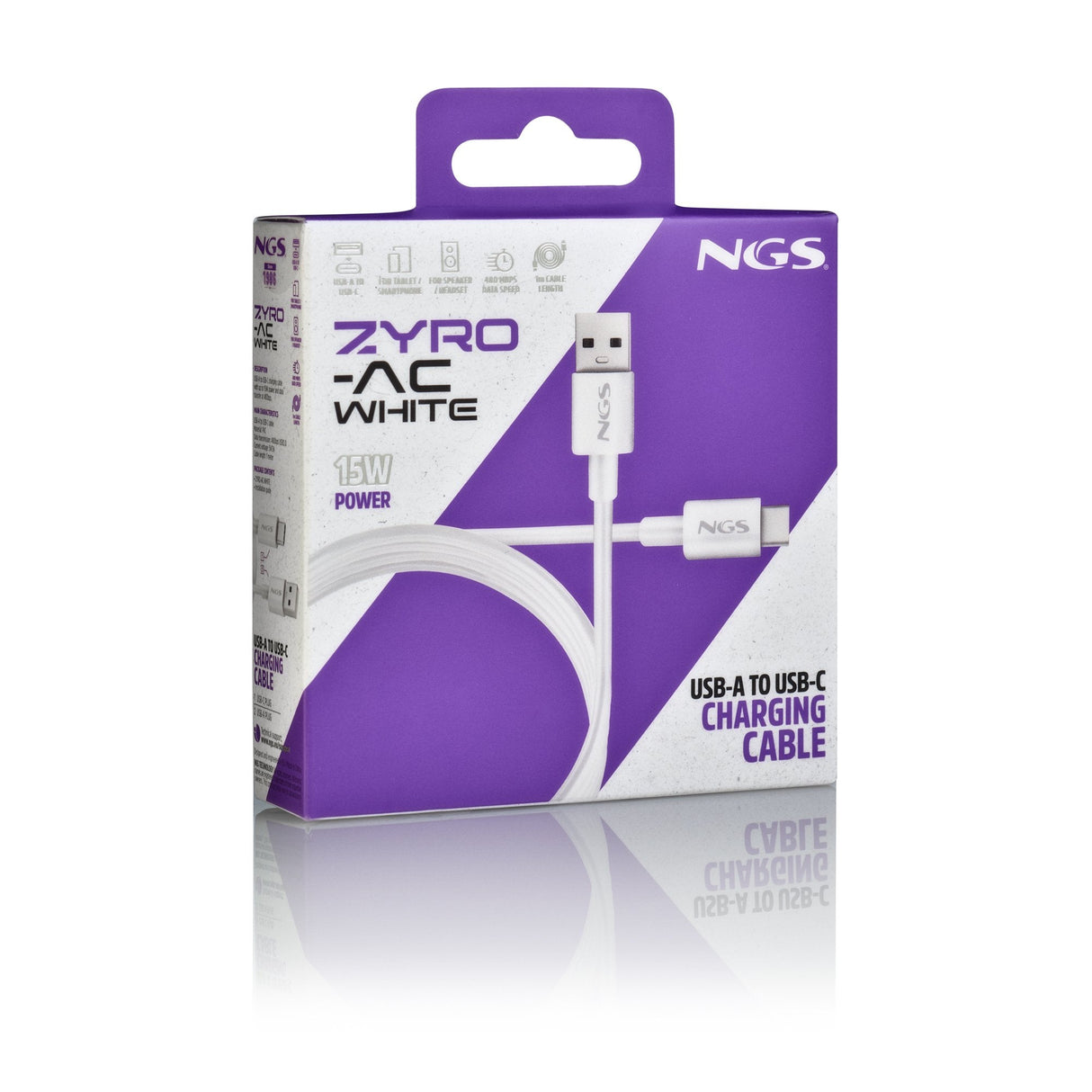 Cable Usb 2.0 Ngs Zyro-Ac Usb Macho Usb Tipo-C Macho Hasta 15w 480mbps 1m Blanco