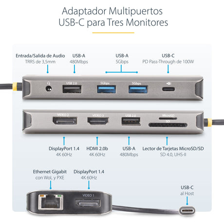 EAN 65030899499 - StarTech.com 154B-USBC-MULTIPORT base para portátil y replicador de puertos Alámbrico USB 3.2 Gen 1 (3.1 Ge imagen 7