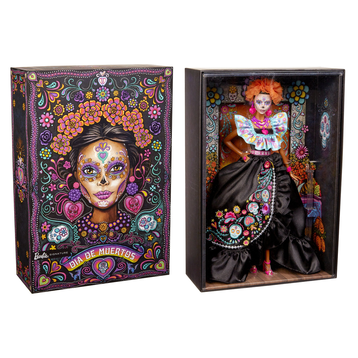 Muñeca Mattel Barbie Signature Día De Muertos 2024 Coleccionable Con Vestido Negro Con Volantes Hrm72