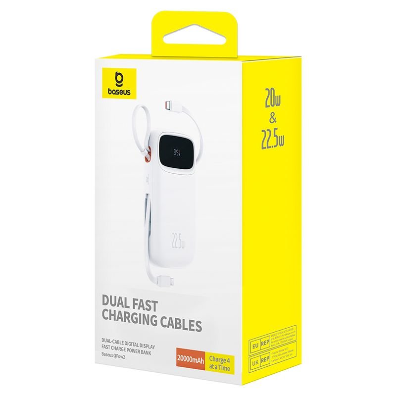 EAN 6932172636289 - Baseus Qpow2 Dual-Cable Digital Display Fast Charge Power Bank 10000mAh 22.5W Stellar White Polímero de l imagen 4