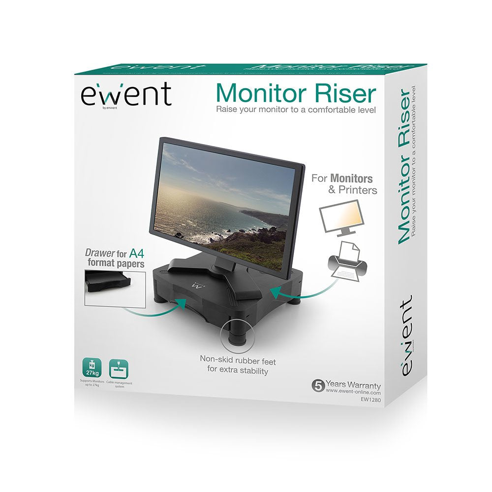 Elevador Soporte Monitor Ewent Ew1280 Con Cajon Negro Regulable En Altura