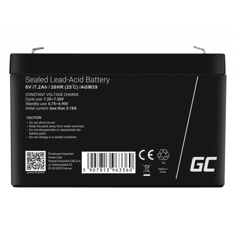 EAN 5907813963360 - Green Cell AGM39 batería recargable industrial Sealed Lead Acid (VRLA) 7200 mAh 6 V imagen 4