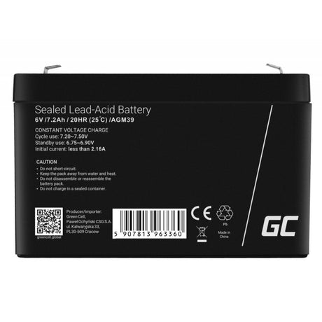 EAN 5907813963360 - Green Cell AGM39 batería recargable industrial Sealed Lead Acid (VRLA) 7200 mAh 6 V imagen 4