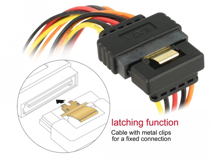 Delock 60159 Cable Sata Macho De Alimentación De 15 Patillas Con Función De Enganche > 2 X Sata 15 Pines De Alimentación Hembra 30 Cm