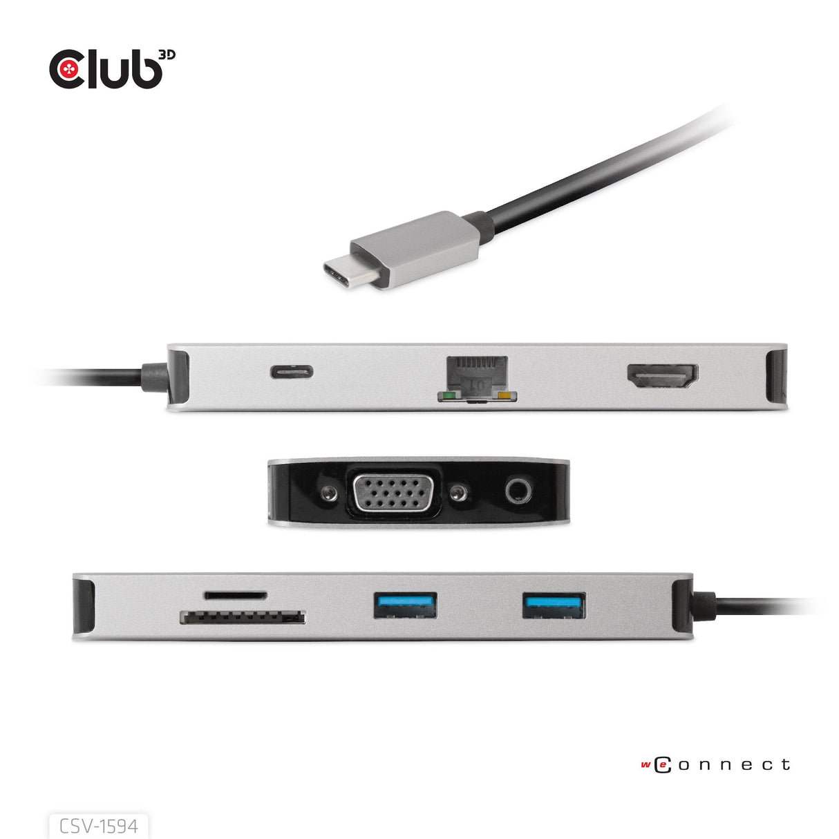 Club3d Usb-9-In1-Hub Usb-C > Hdmi/Vga/2xusb/Usb-C/Rj45/Sd Retail