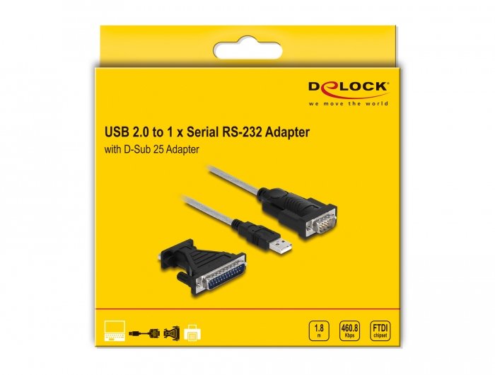 Delock Adaptador Usb 2.0 Tipo-A A 1 X Serial Rs-232 D-Sub 9 + Adaptador D-Sub 25