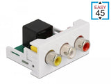 Delock Módulo Easy 45 3 X Puerto Rca Hembra A Puerto Rj45 Hembra 22.5 X 45 Mm