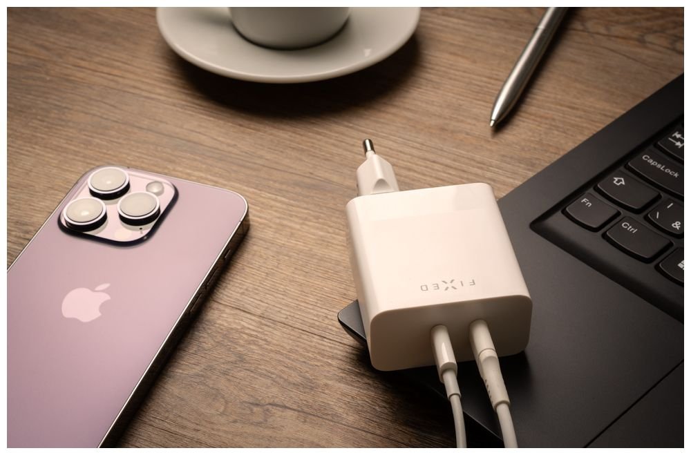 Cargador De Red Fijo Doble Usb-C Soporte Pd 65w Blanco