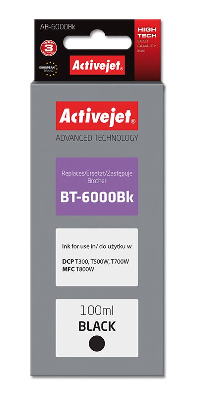 Tinta Activejet Ab-6000bk (Reemplazo De Brother Bt-6000bk - Supreme - 100 Ml - Negra)