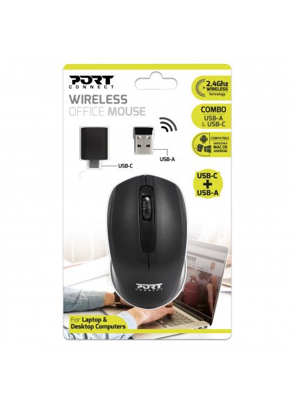 Port Designs 900508 Raton Ambidiestro Rf Inalámbrico + Usb Type-C 1000 Dpi