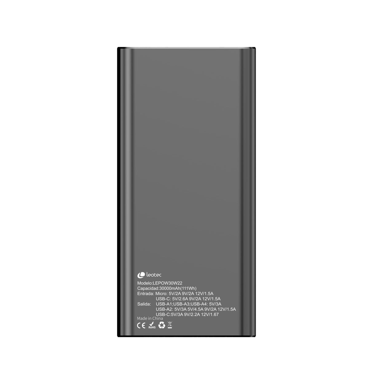 Leotec Powerbank 30000mah 22,5w Pd20w Neg (1 Usb-C+4usb-A Inc Usb-A A Usb-C)