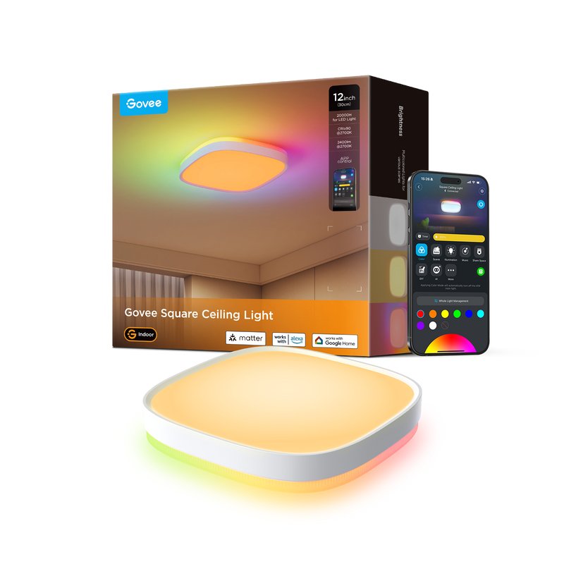 Govee 12inch Rgbww + Rgbic Square Smart Ceiling Light