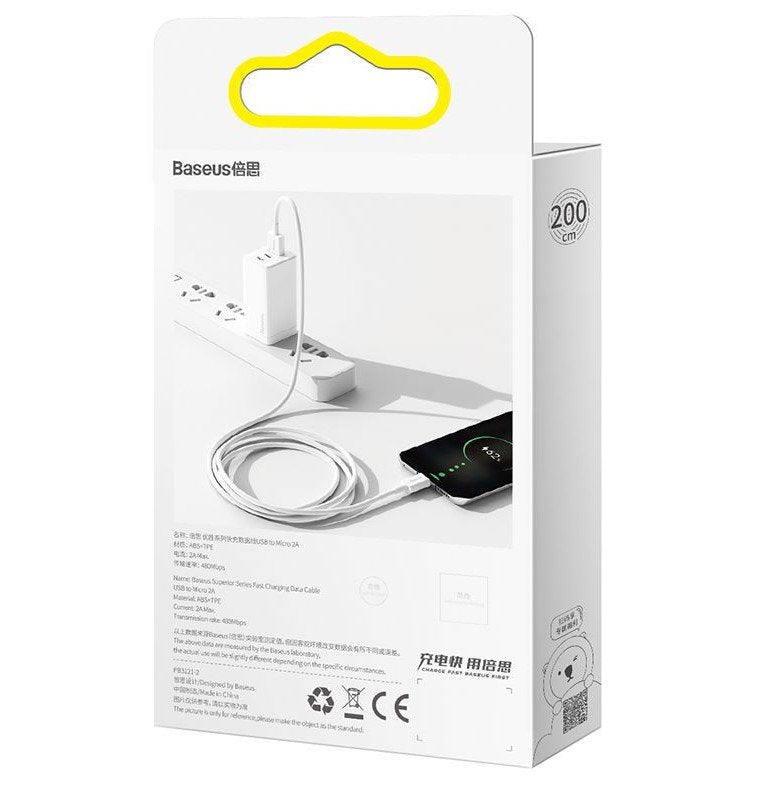 EAN 6953156208506 - Baseus Superior cable USB USB 2.0 2 m USB A Micro-USB A Blanco imagen 8