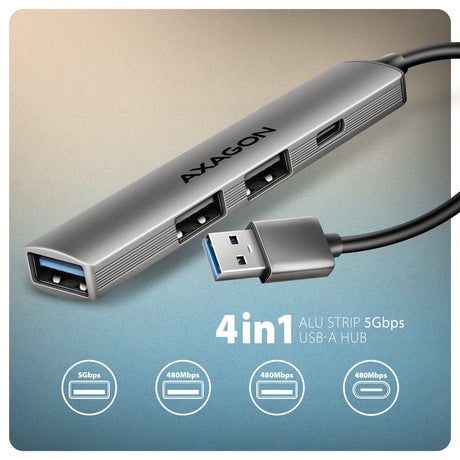 EAN 8595247909329 - Axagon HUB USB HUE-STA, 4x USB ALU STRIP hub, 1x USB-A 5Gbps, 2x USB-A & 1x USB-C 480Mbps, kabel USB-A 12 imagen 2