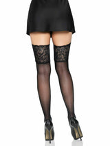 Leg Avenue - Medias Negras Autoadhesivas Con Encaje Ancho One Size