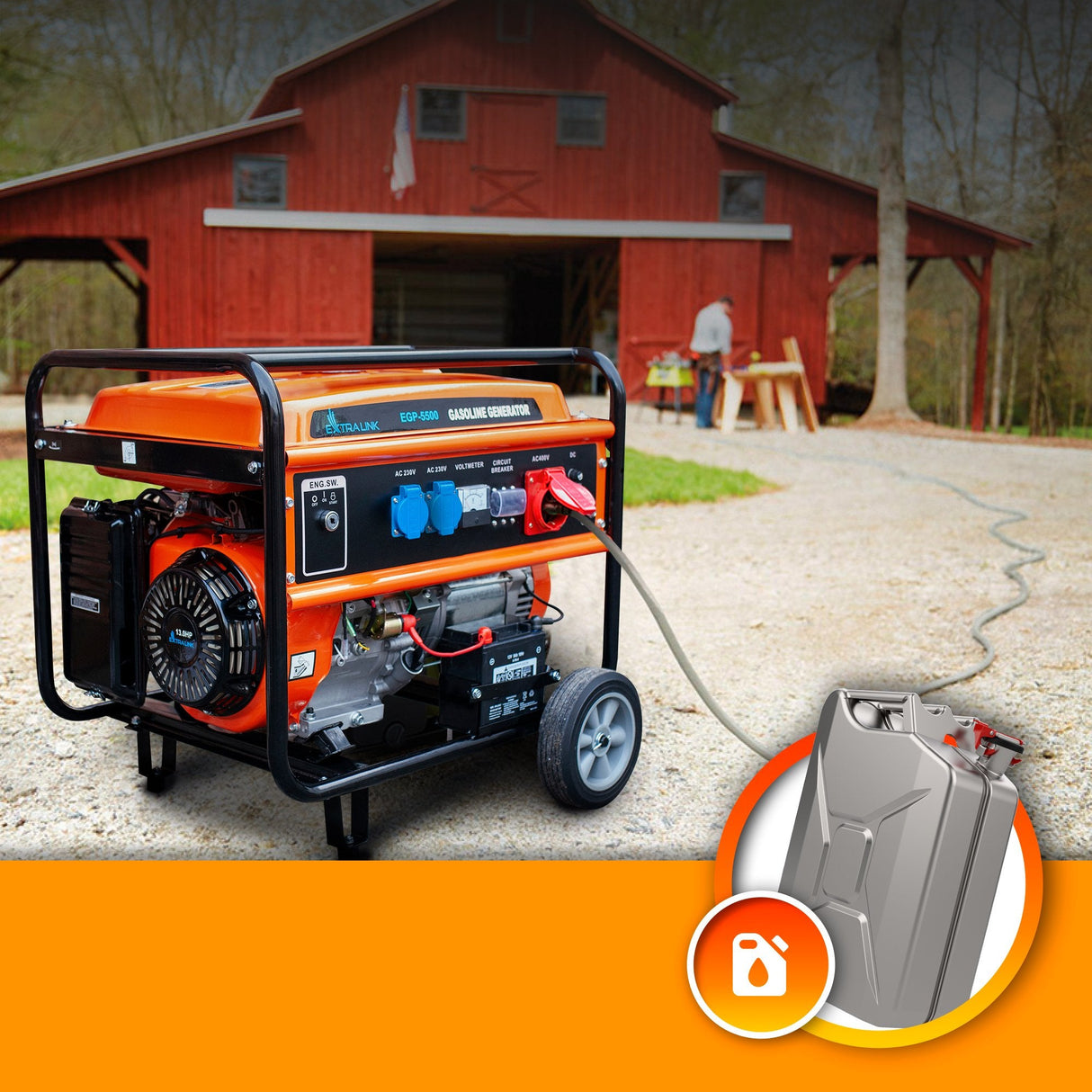Extralink Ex.30356 Motor-Generador 5000 W 25 L Gasolina Negro, Naranja