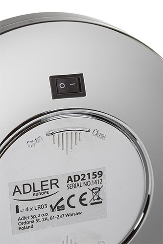 Espejo Adler Ad 2159, 4 Pilas Aaa, Iluminación Led, Diámetro 15 Cm, Cromado