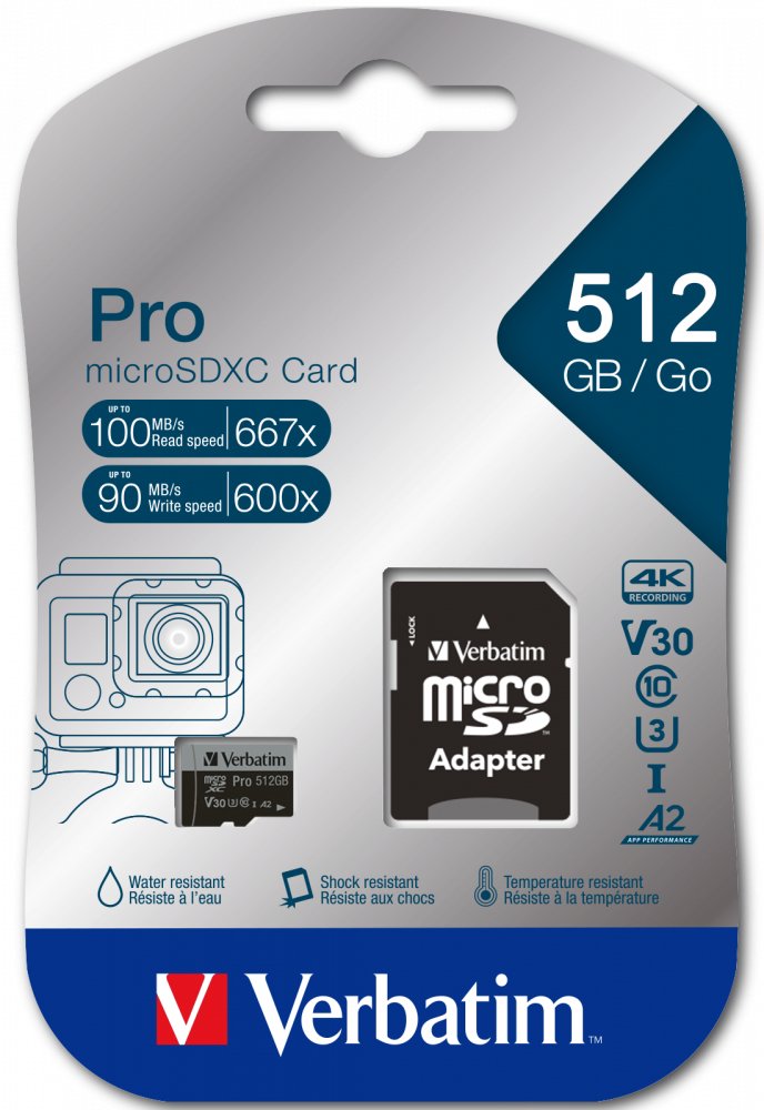 Verbatim Microsdxc-Card 512gb, Pro, U3, Uhs-I, 4k Uhd