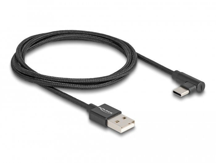 Cable Usb 2.0 Delock, Usb-A Macho > Usb-C Macho Negro, 1 Metro, Con Funda, En Ángulo De 90°