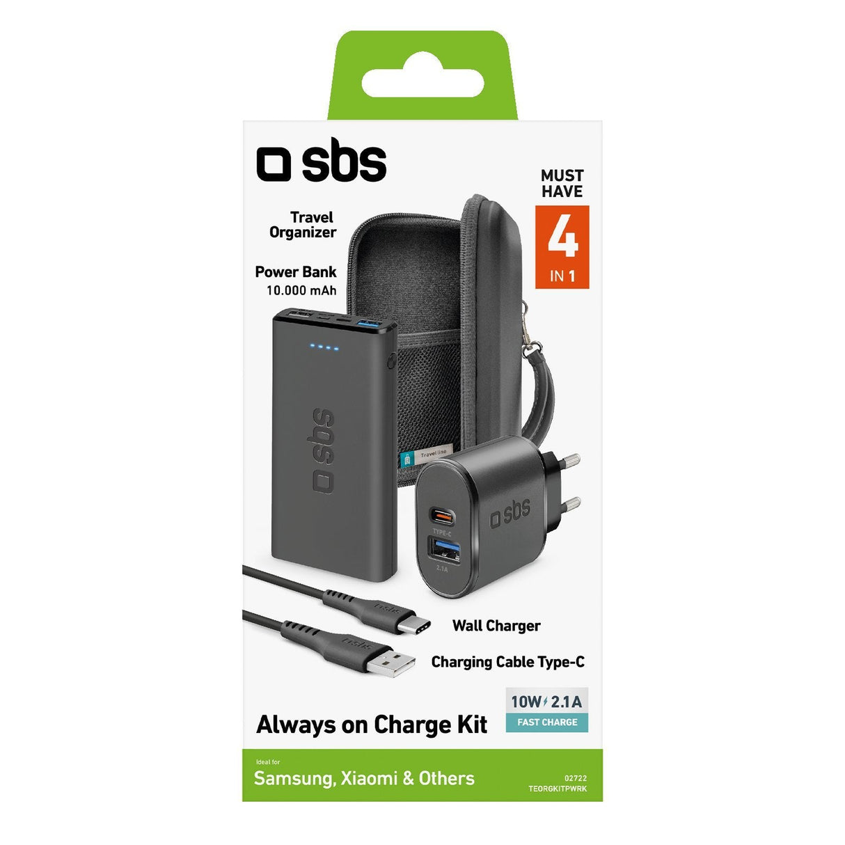 Kit De Viaje Sbs Con Powerbank 10.000mah, Cargador Y Cable Usb-C