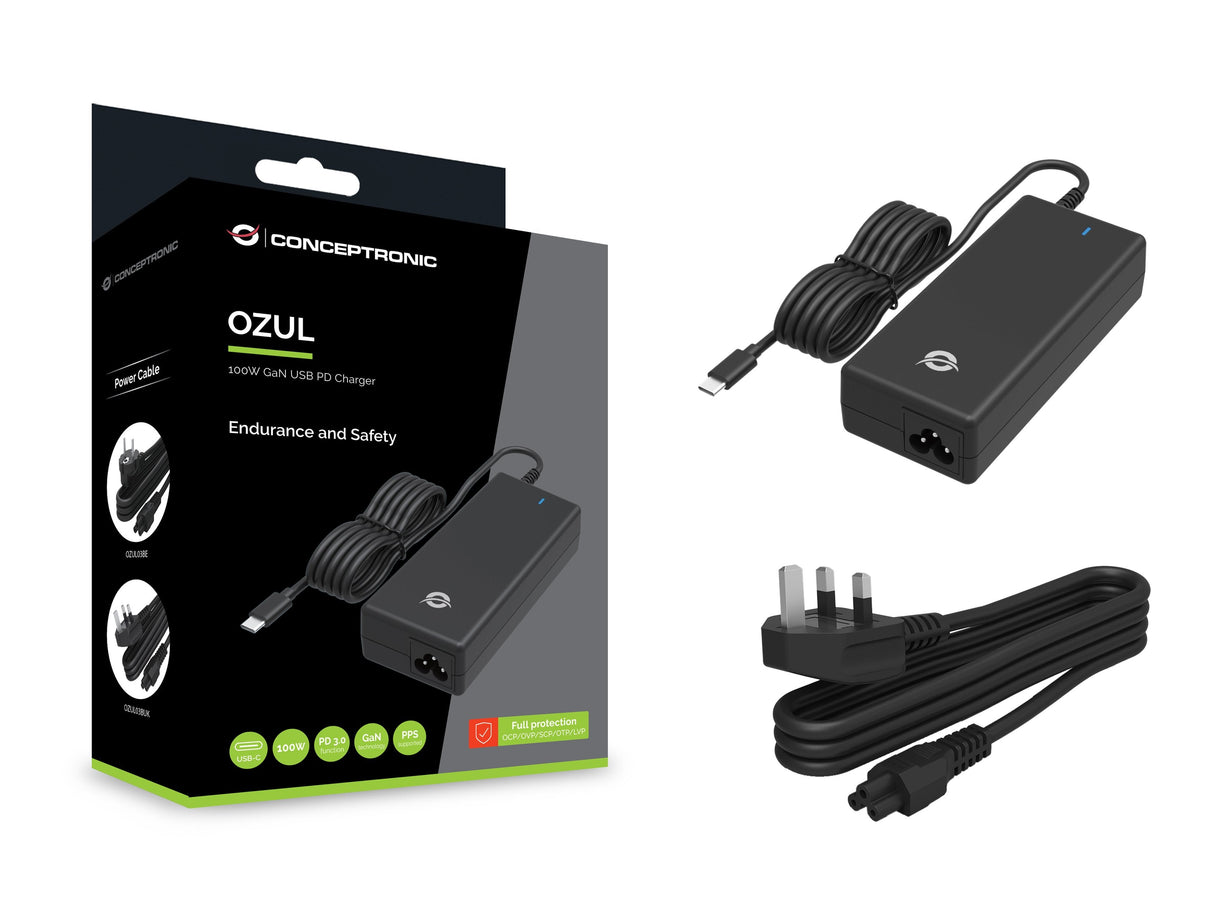 Cargador Conceptronic 1puerto 100w Gan, Usb-C Enchufe Uk Negro
