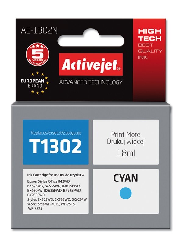 Tinta Activejet Ae-1302n (Reemplazo Para Epson T1302 - Supreme - 18 Ml -Cyan