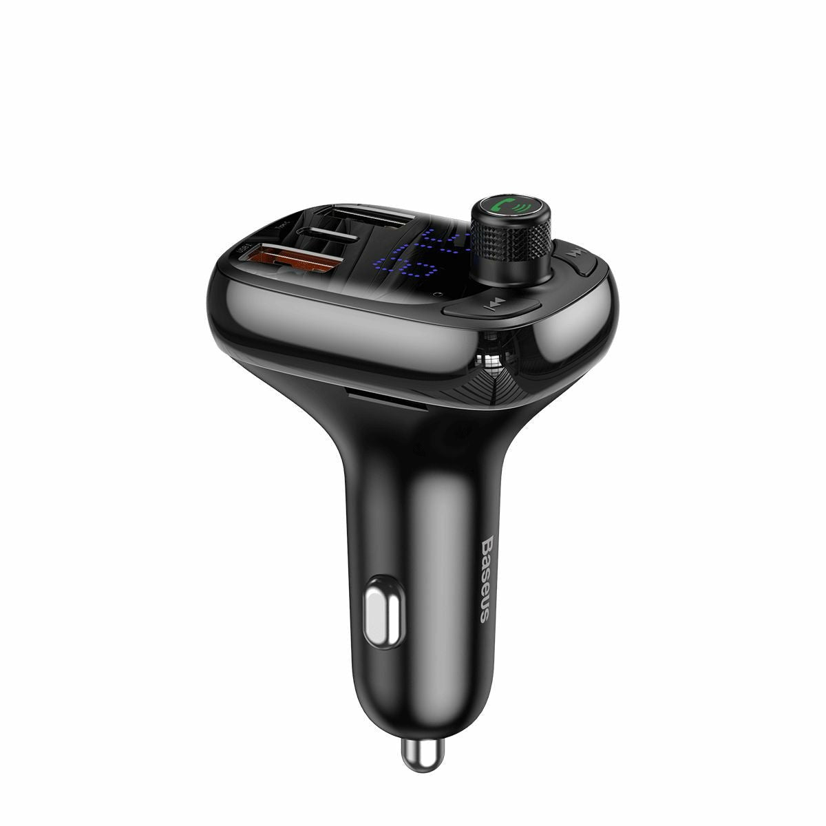 Baseus Car Charger Bluetooth Fm Transmitter S-13, Bt. 5.0, 10m Range, Usb-A Qc 12v/ 2.4a, Usb-A 5v/ 1.5a, Type-C 12v/ 2.4a, Black (Ccmt000101)