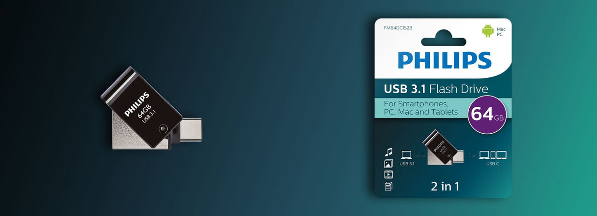 Philips 2 In 1 Otg 64gb Usb 3.1 + Usb C Midnight Black
