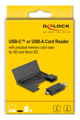 Delock Card Reader Usb 5 Gbps Usb Type-C   Typ-A Für Sd Und Micro Sd Speicherkarten Mit Praktischem Speicherkarten Etui - Schwarz