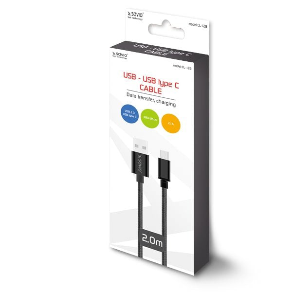 EAN 5901986044628 - Savio CL-129 cable USB USB 2.0 2 m USB A USB C Negro imagen 3