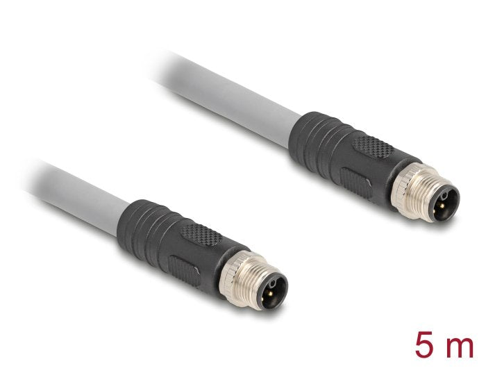 Delock M12 Cable L-Kodiert 5 Pin Stecker Zu Stecker Pur Schleppkettentauglich 5 M Grau