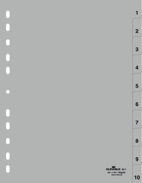 EAN 4005546665580 - Durable 6511-10 Separador numérico con pestaña Polipropileno (PP) Gris imagen 1