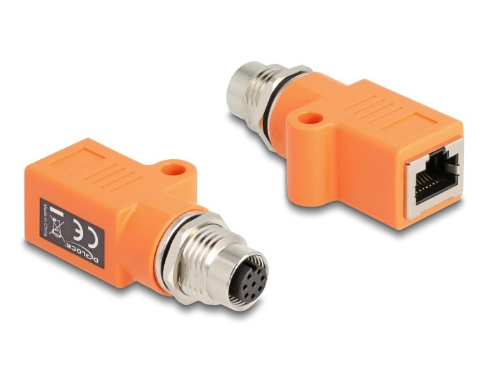 Delock M12 Adapter A-Kodiert 8 Pin Buchse Zu Rj45 Buchse Cat.5e Mit Befestigungsloch Gerade Naranja