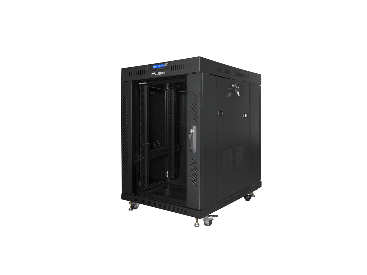 Armario Rack 19" Autónomo 15u/800x1000 Lcd Con Puerta Cristal Negro Lanberg (Flat Pack)