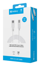 Sandberg 509-23 Cable Usb Usb 3.2 Gen 1 (3.1 Gen 1) 1,8 M Usb A Usb B Blanco