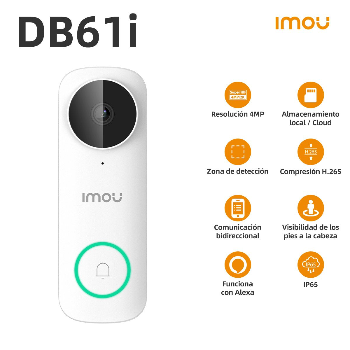 Videoportero Imou Db61i 5 Mp 2560 X 1920 Px Ip65 Wifi Visión Nocturna Pared Blanco