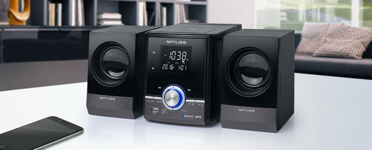 Muse Microcadena Cd Mp3 Bluetooth Usb Aux (M-38 Bt) Muse M-38 Bt, Home Audio Micro System, Negro, 1 Discos, 10 W, De 2 Vías, Fm