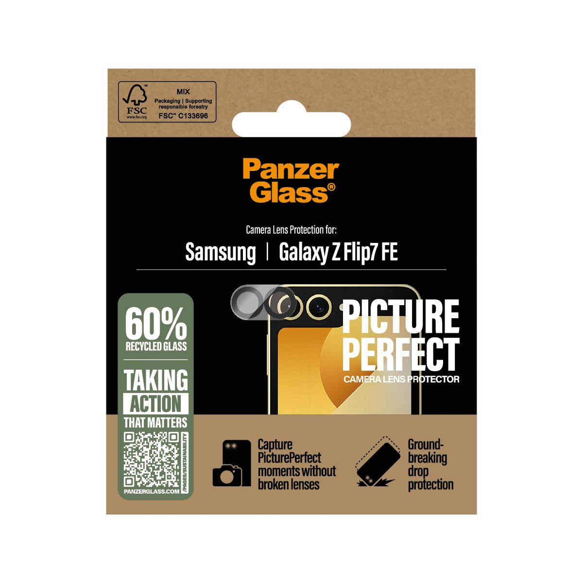 Panzerglass ® Pictureperfect Camera Lens Protector Samsung Galaxy Z Flip7 Fe, Samsung, Samsung - Galaxy Z New Flip6 R, Seco Aplicación, Resistente A Arañazos, Resistente A Golpes, Transparent, 1 Unidad